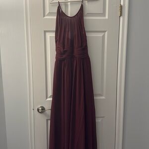 Burgundy chiffon bridesmaid dress empire waist halter top